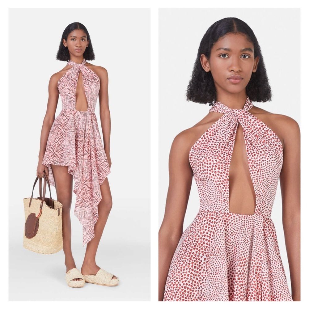 STELLA MCCARTNEY Heart Print Asymmetric Mini Dress White Red Pink Sz 0 NWT ⚪️